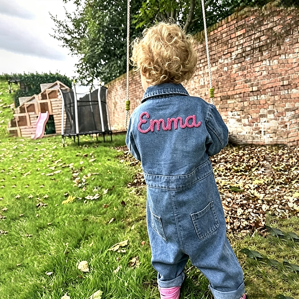 Personalized Baby Embroidered Oversized Denim Jumpsuit| Pants62