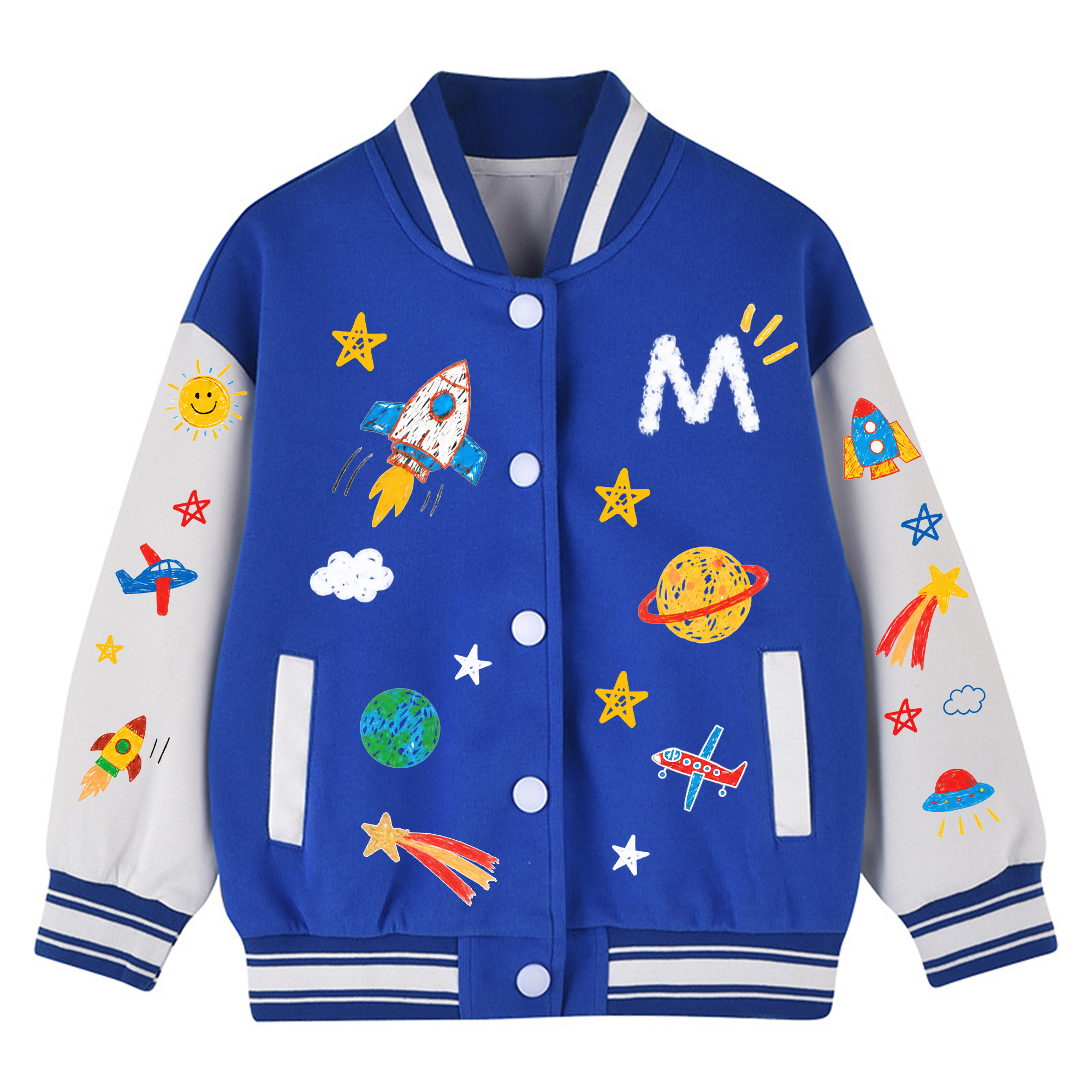 Personalized Kids Space Rocket Varsity Jacket | Cloth291