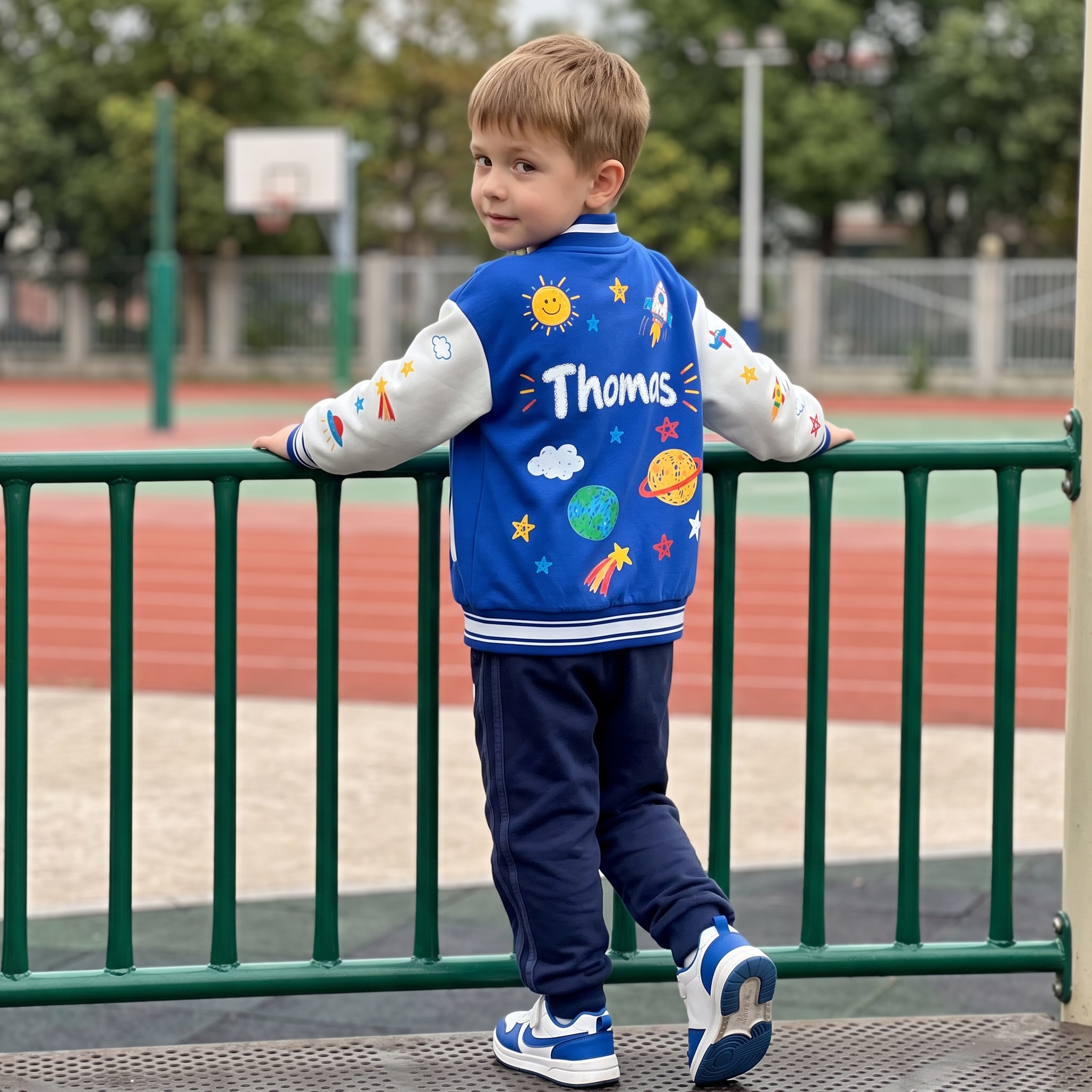 Personalized Kids Space Rocket Varsity Jacket | Cloth291