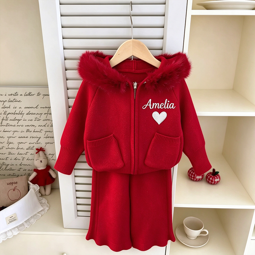 Personalized Winter Luxury Girls Knitted Tracksuit Set | Cloth297