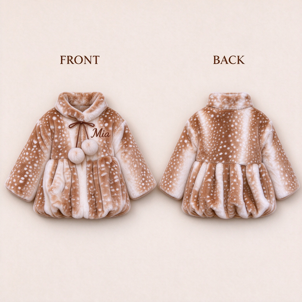 Personalized Embroidered Girls Fluffy Spotted Faux Fur Jacket | Cloth299