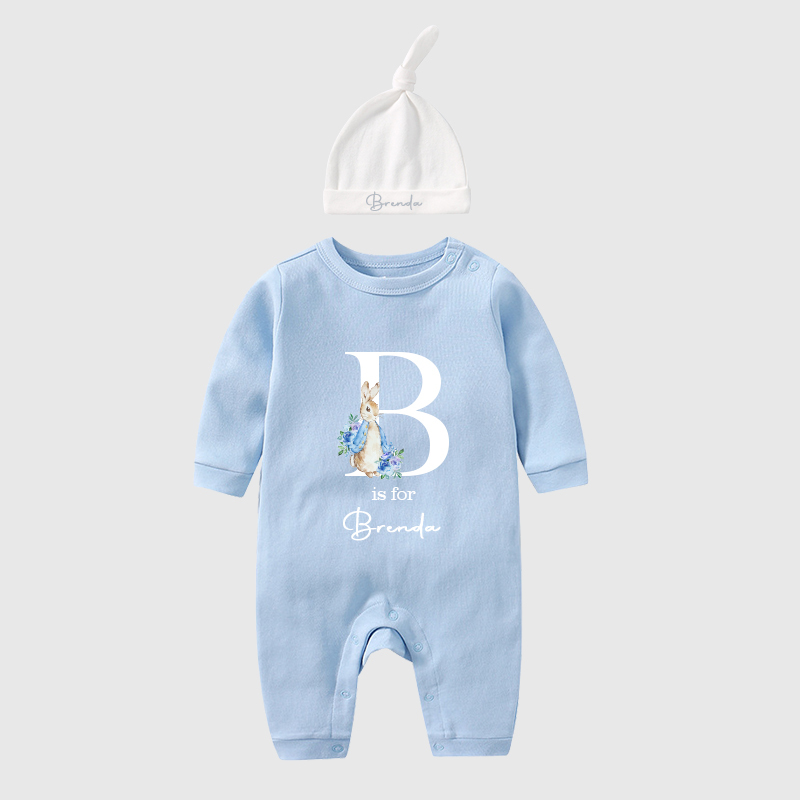 Personalised Blue Rabbit Initial Baby Going Home Sets| BBCloth03