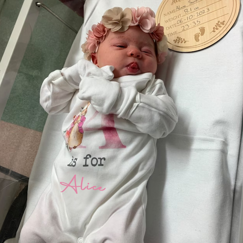 Personalized Pink Rabbit Initial Baby Sleepsuit| BBCloth08