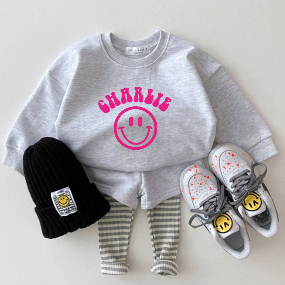 Personalized Kids Smile Face Sweatshirt Set | Cloth52