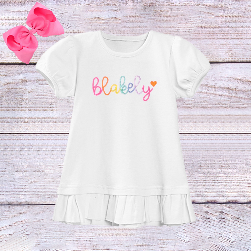 Personalized Girls Rainbow Short Sleeve Ruffle Shirt| Cloth145