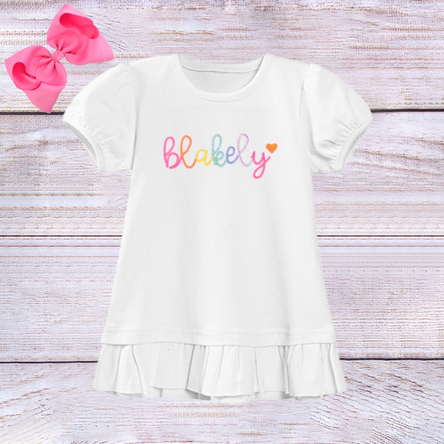 Personalized Girls Rainbow Short Sleeve Ruffle Shirt| Cloth145