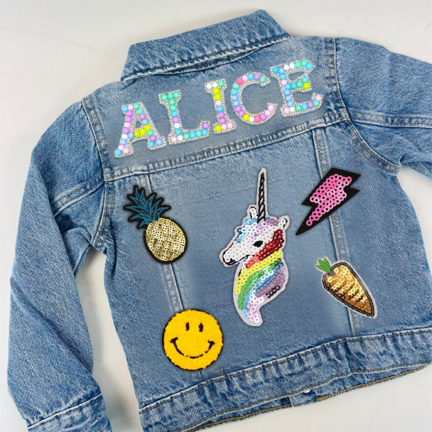 Personalized Kids Macaron Candy Color Beaded Letter Denim Jacket| Cloth165