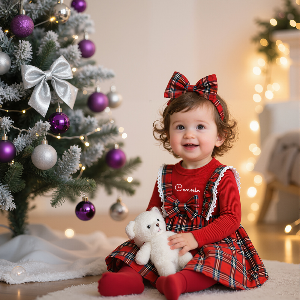 Personalized Girl Christmas Baby Plaid Dress|YESMC13