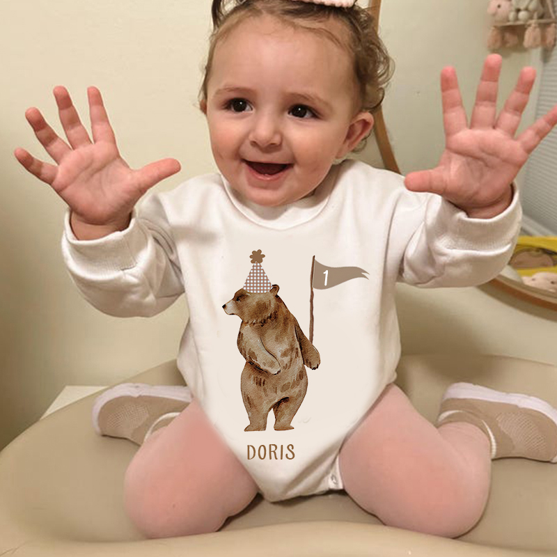 Personalized Baby Bear Birthday Sweatshirt Romper| BBcloth8205