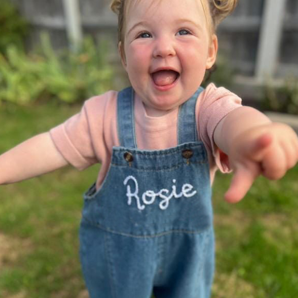 Personalized Kids Hand Embroidered  Denim Overalls| Pants24