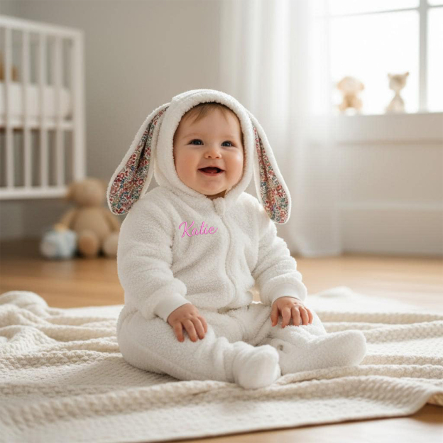 Personalized Baby  Bunny Hooded Romper| BBcloth120