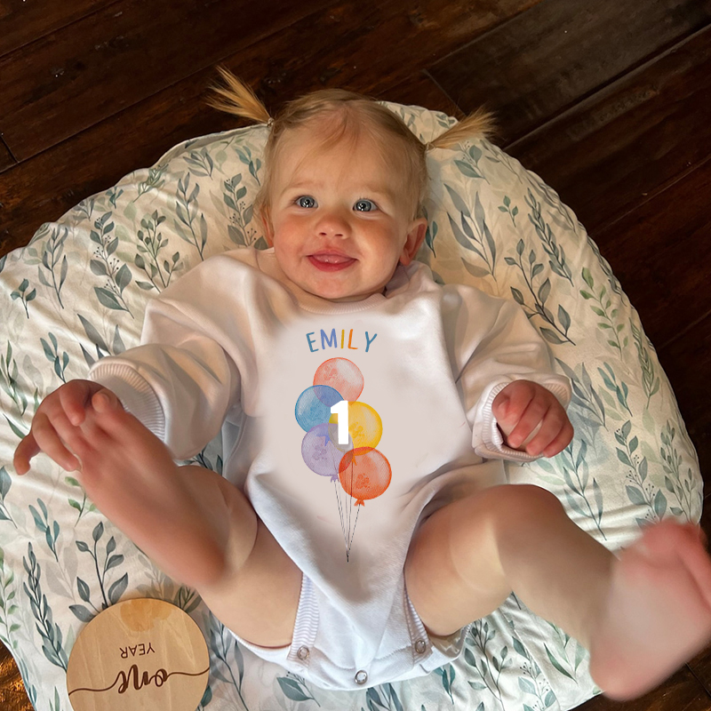 Personalized Baby Colorful Balloon Birthday Sweatshirt Romper| BBcloth8204