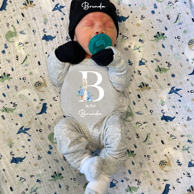 Personalised Blue Rabbit Initial Baby Going Home Sets| BBCloth03