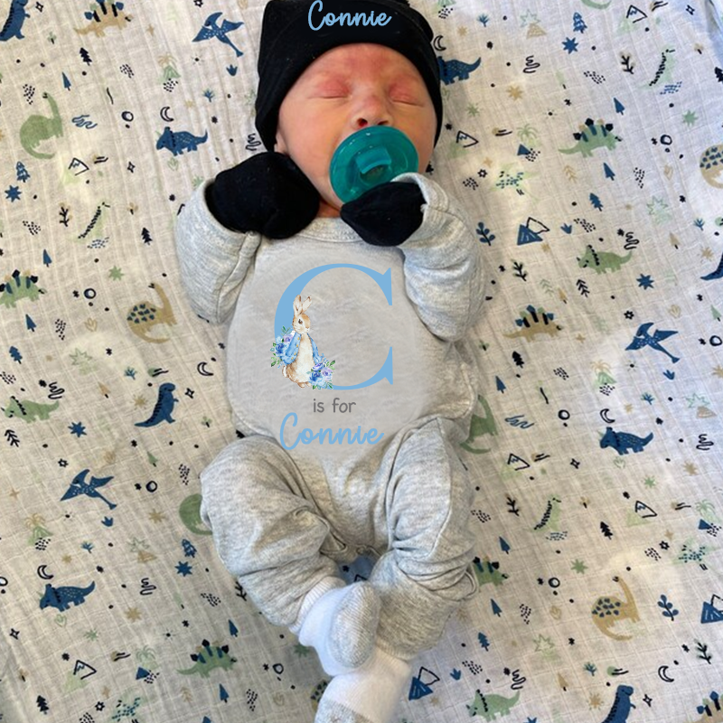 Personalized Rabbit Initial Baby Going Home Sets| BBCloth1220