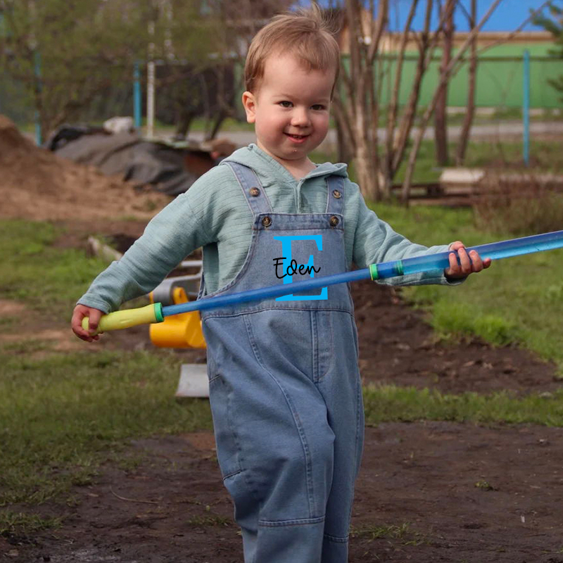 Personalized Kids Initial Oversized Denim Overalls| Pants08