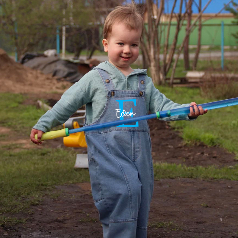 Personalized Kids Initial Oversized Denim Loose Overalls| Pants09
