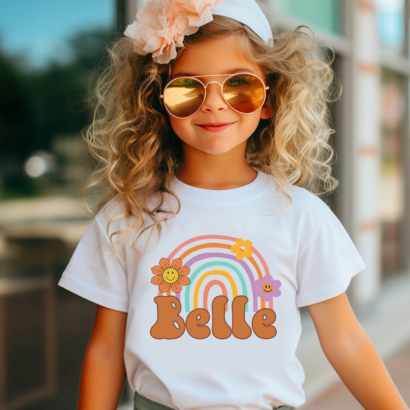 Personalized Girl Retro Rainbow Cozy T-Shirt| Cloth1435