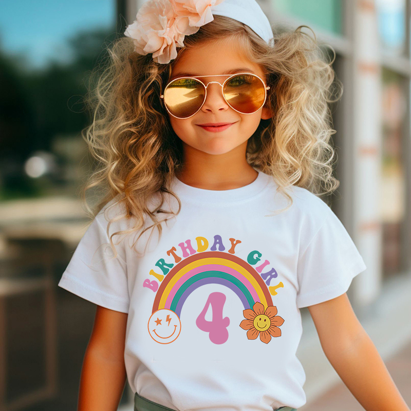 Personalized Girl Retro Rainbow Cozy T-Shirt| Cloth1436