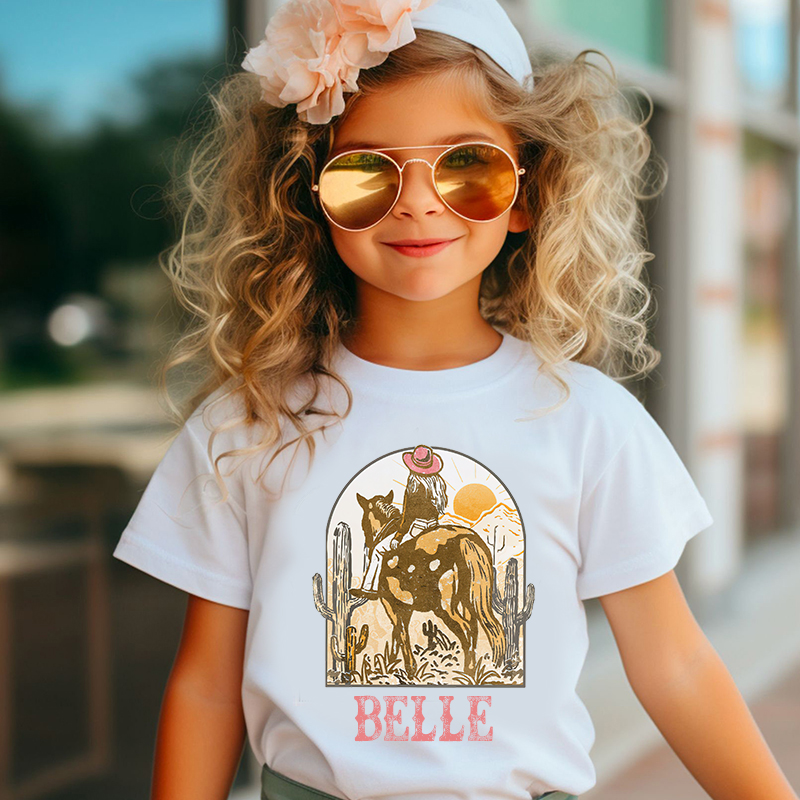 Personalized Retro Pink Cowgirl Cozy T-Shirt| Cloth1443
