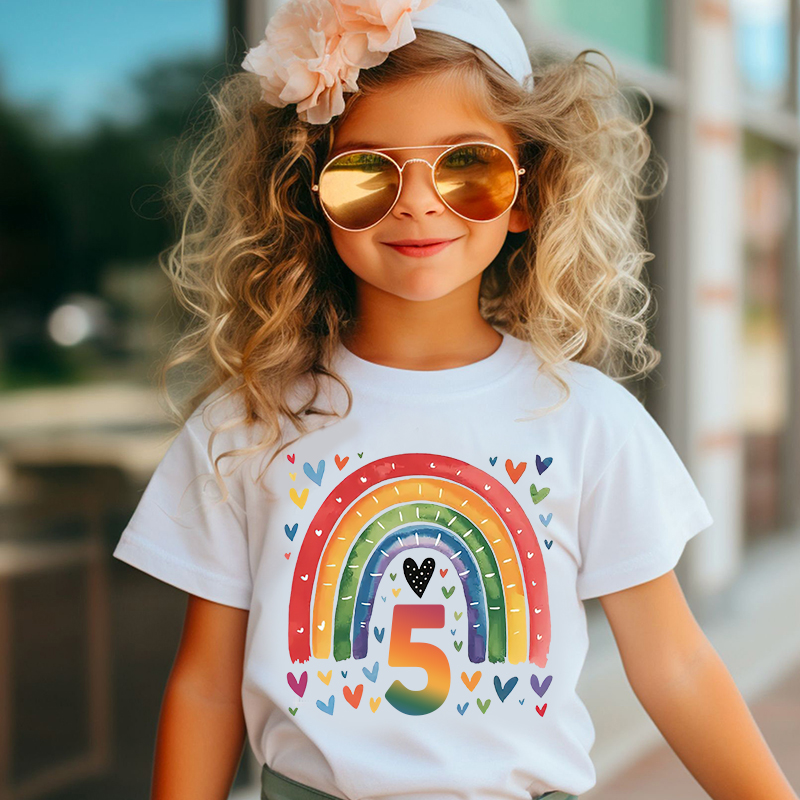 Personalized Girl Birthday Watercolor Rainbow T-Shirt| Cloth1469