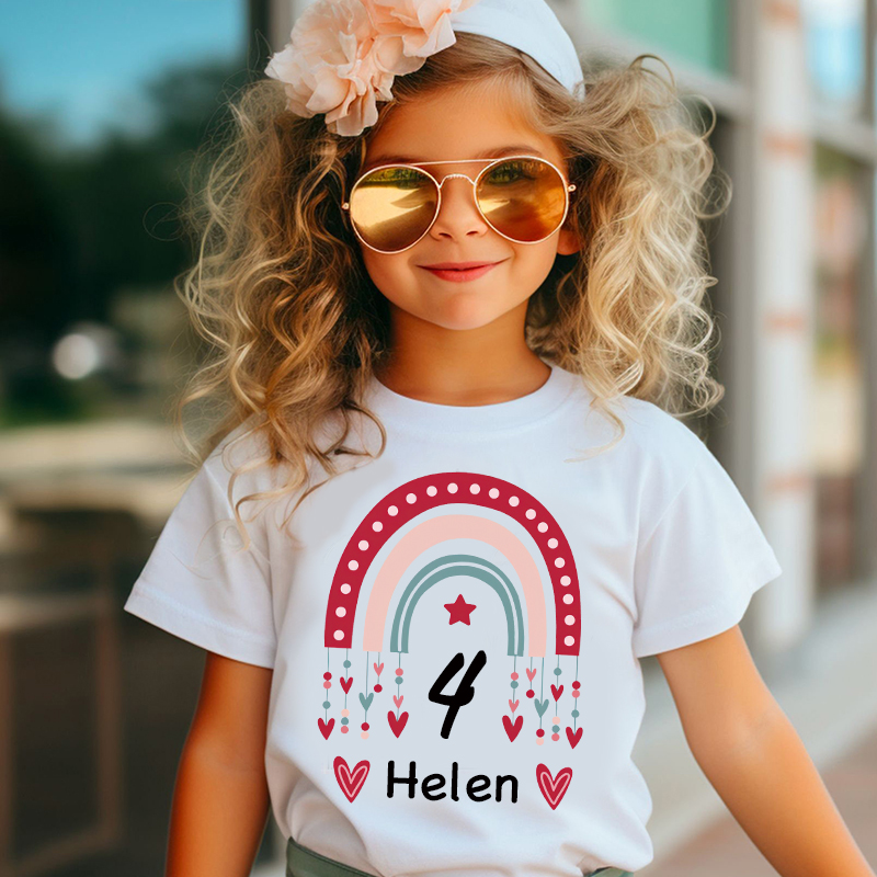 Personalized Girl Rainbow Birthday T-Shirt| Cloth1471