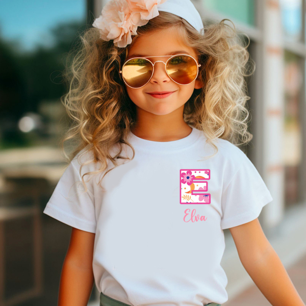 Personalized Girl Initial Cute Floral T-Shirt| Cloth1475