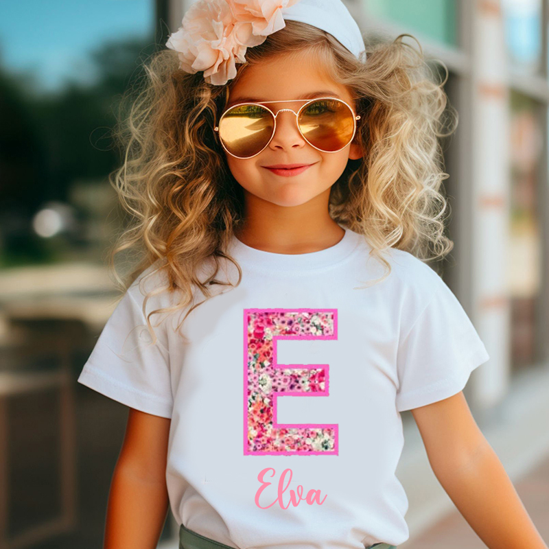 Personalized Girl Initial Cute Floral T-Shirt| Cloth1476
