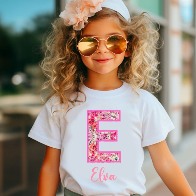 Personalized Girl Initial Cute Floral T-Shirt| Cloth1476