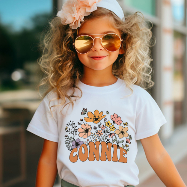 Personalized Girls Retro Daisy Wild Flower T-Shirt| Cloth1421