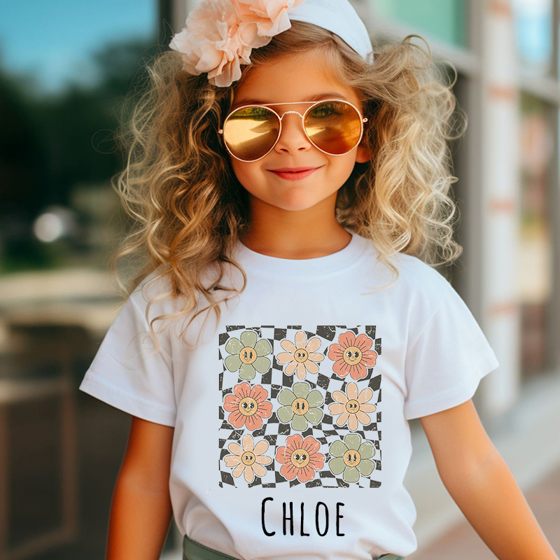 Personalized Girls Retro Flower T-Shirt| Cloth1422
