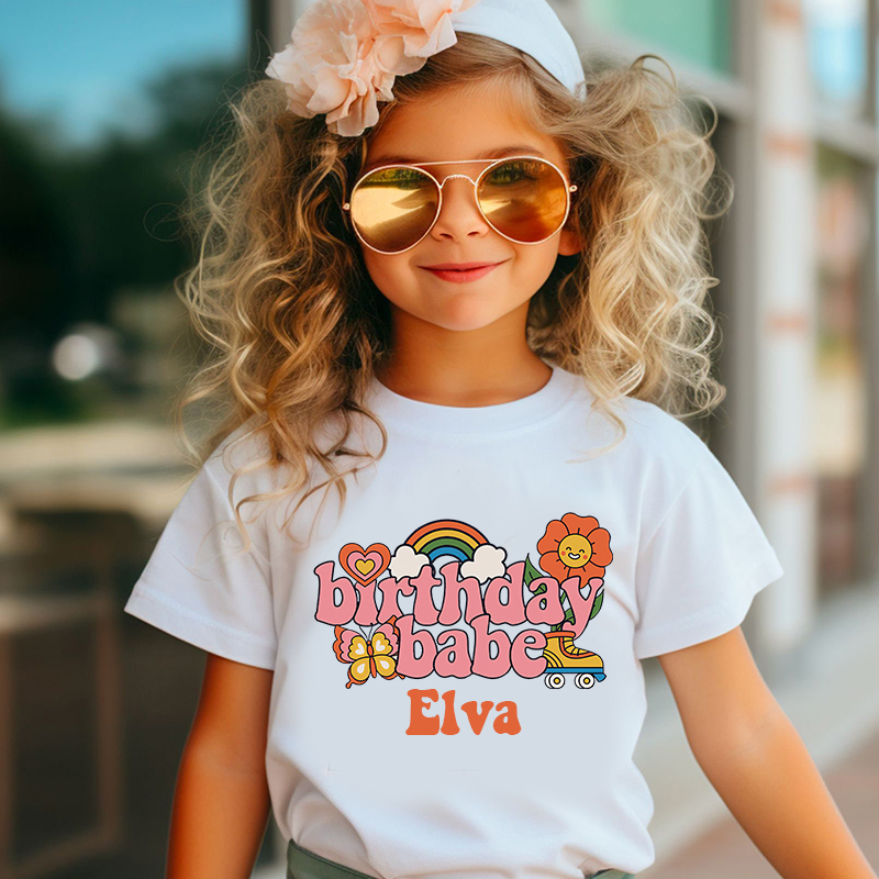 Personalized Girls Pink Retro Birthday T-Shirt| Cloth1422