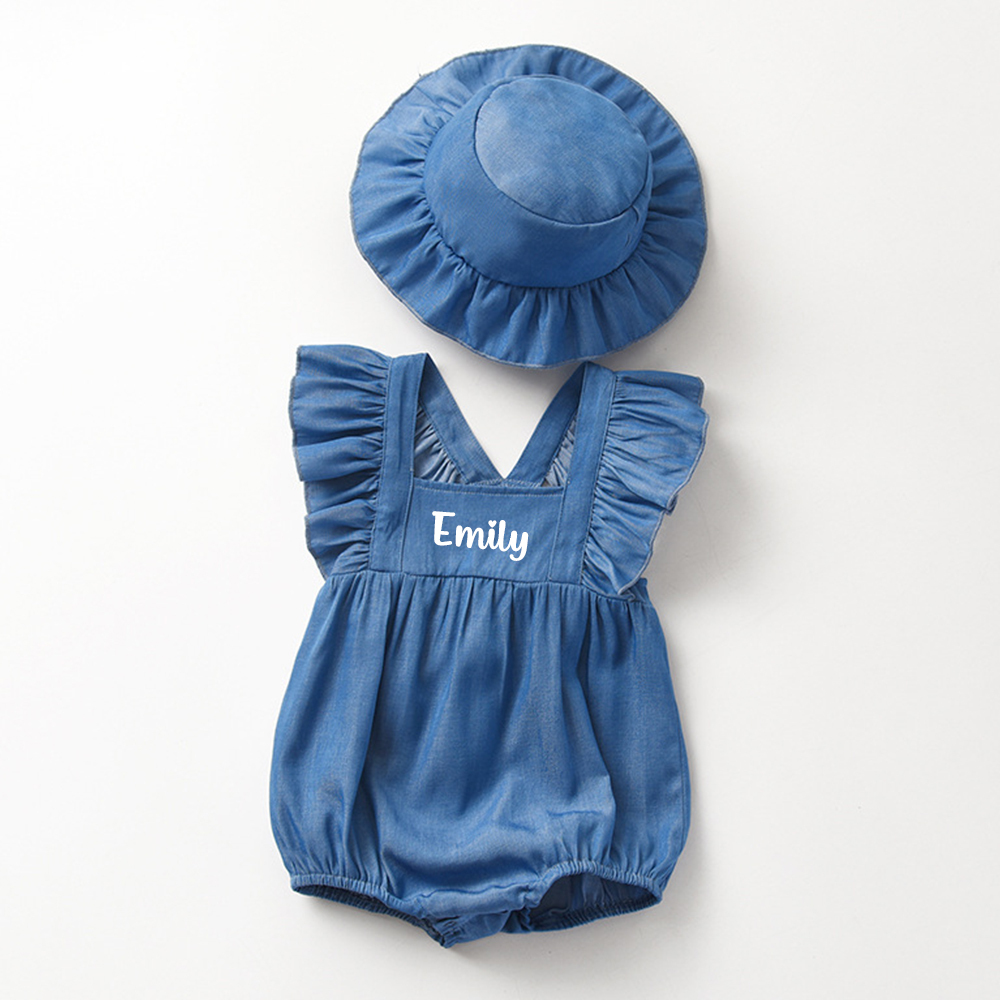 Personalized Baby Girl Denim Romper Set| BBcloth117