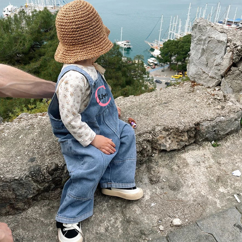 Personalized Kids Initial Oversized Denim Overalls| Pants08