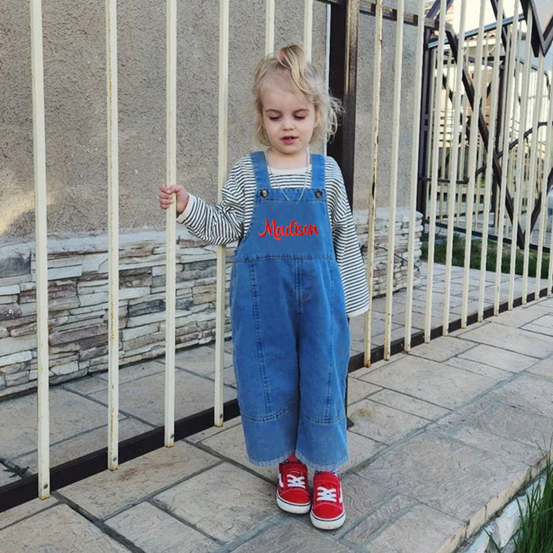 Personalized Kids Embroidered Oversized Denim Loose Overalls| Pants20