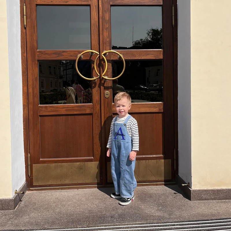 Personalized Kids Initial Oversized Denim Overalls| Pants08