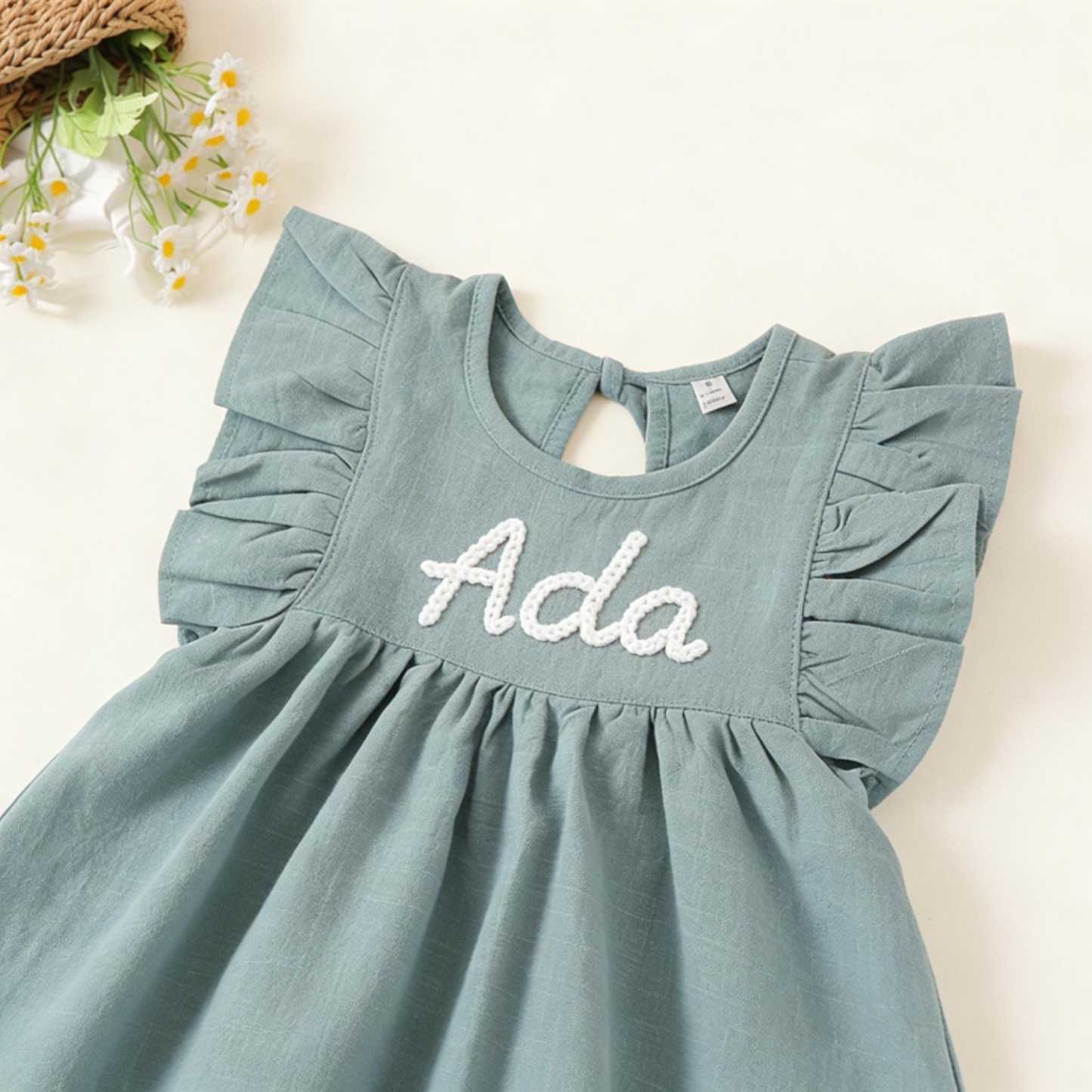 Personalized Girls Hand-Embroidered Name Ruffle Bubble Dress| Dress86