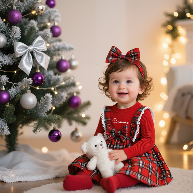 Personalized Girl Christmas Baby Plaid Dress|YESMC13