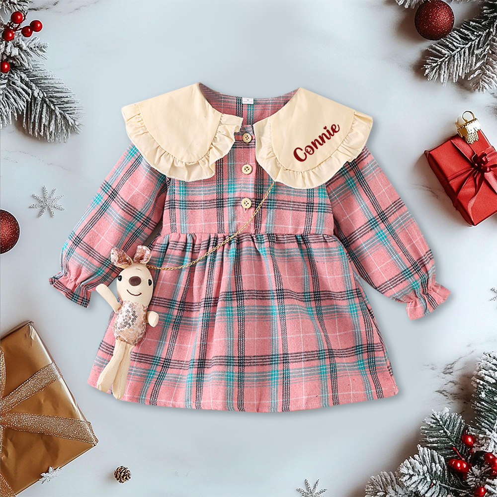 Personalized Baby Girl Peter Pan Collar Dress With Bunny Bag| YESMC28