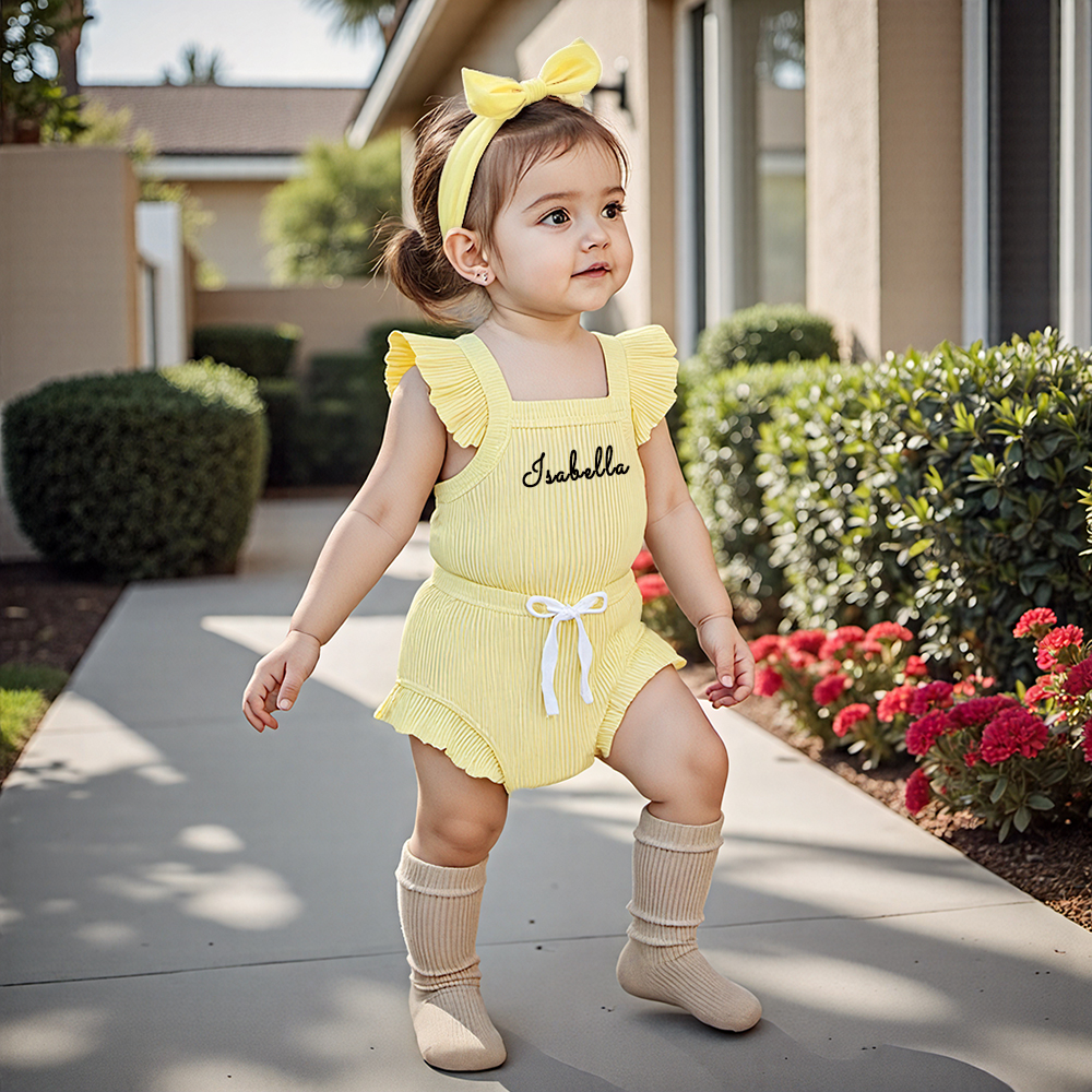 Personalized  3PCS Baby Girl Causal Ribbed Bodysuit Set| BBCloth91