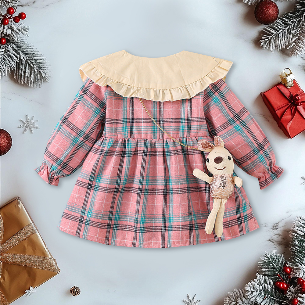 Personalized Baby Girl Peter Pan Collar Dress With Bunny Bag| YESMC28