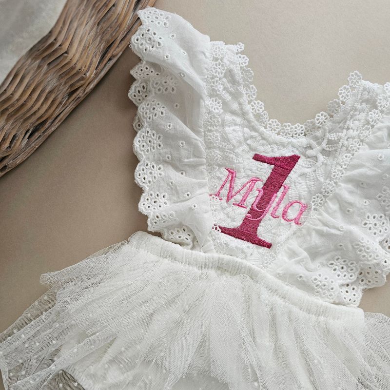 Personalized Baby Girl 1st Birthday Embroidered Romper| BBCloth87