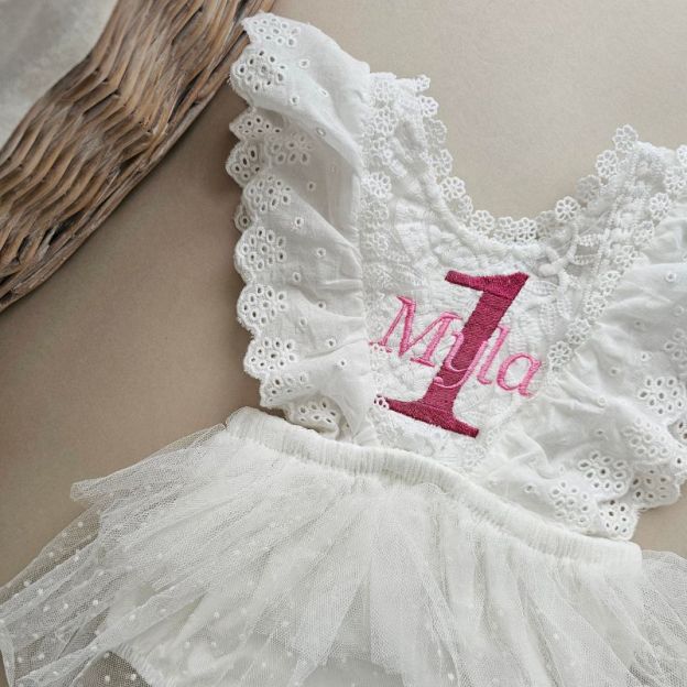 Personalized Baby Girl 1st Birthday Embroidered Romper| BBCloth87