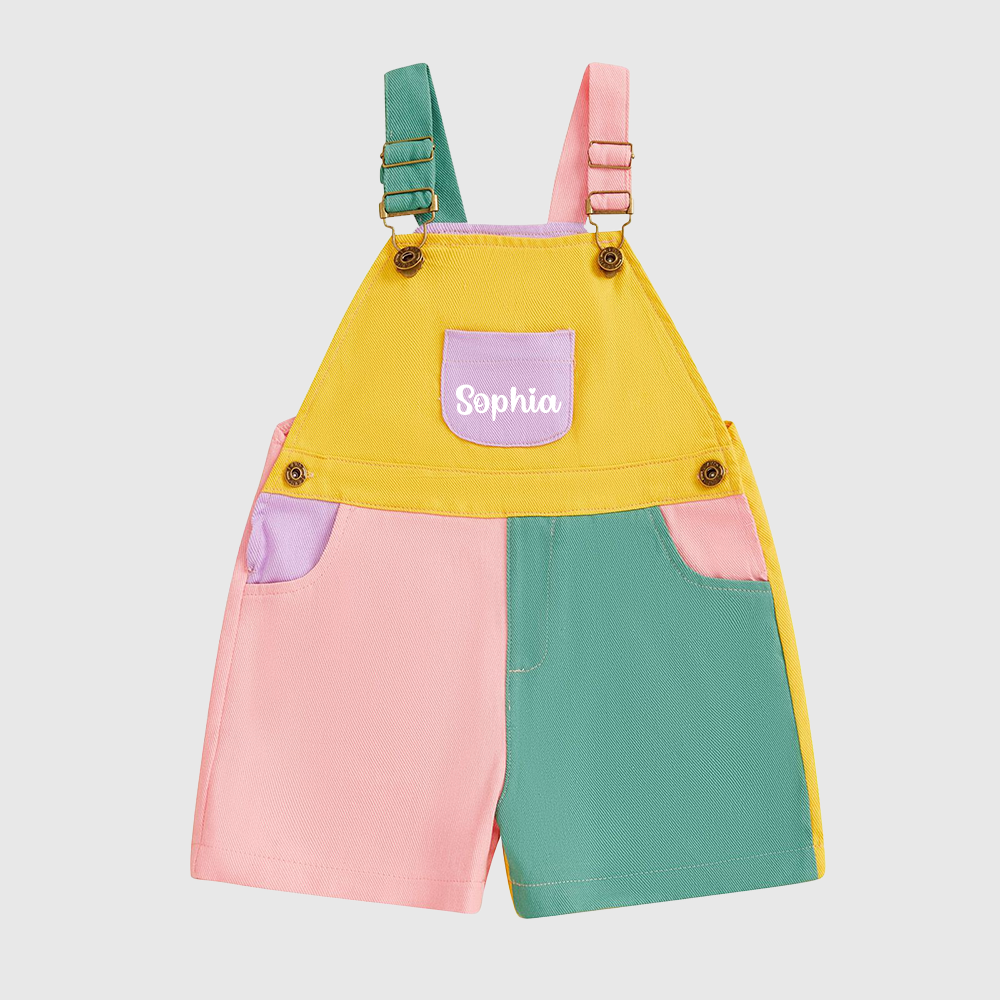 Personalized Kids Color Block Denim Overalls| Pants57