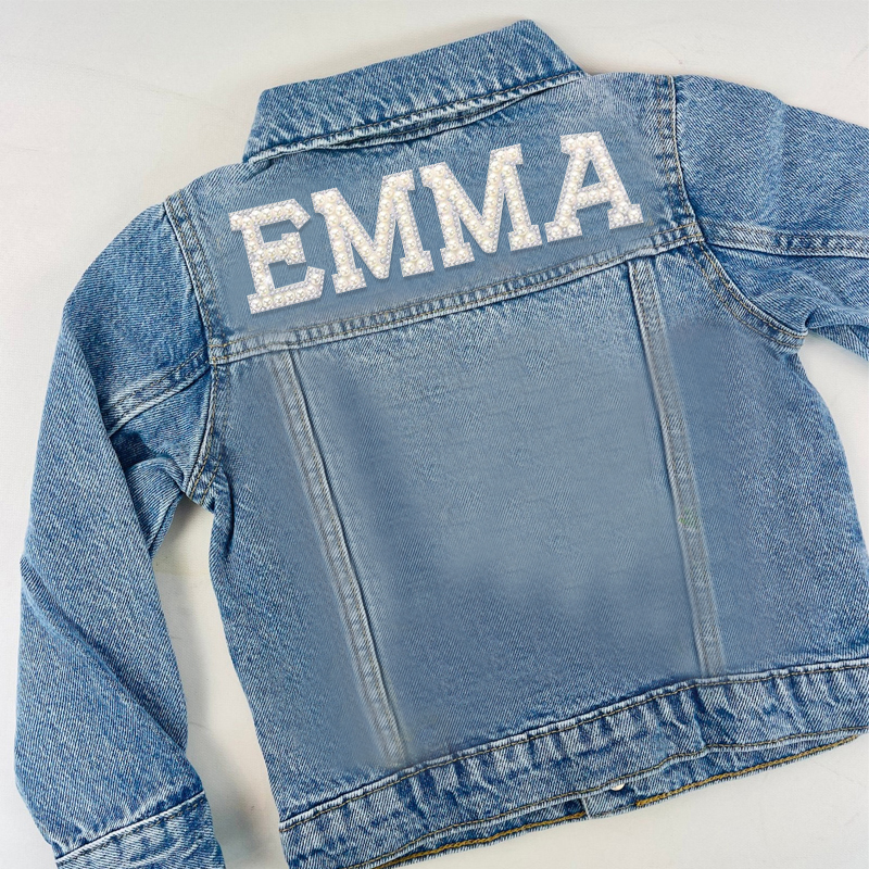 Personalized Kids Pearl Letter Denim Jacket| Cloth177