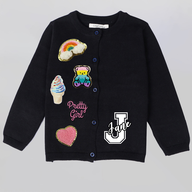 Personalized Hand Patch Color Kids Button Cardigan | inSweater07