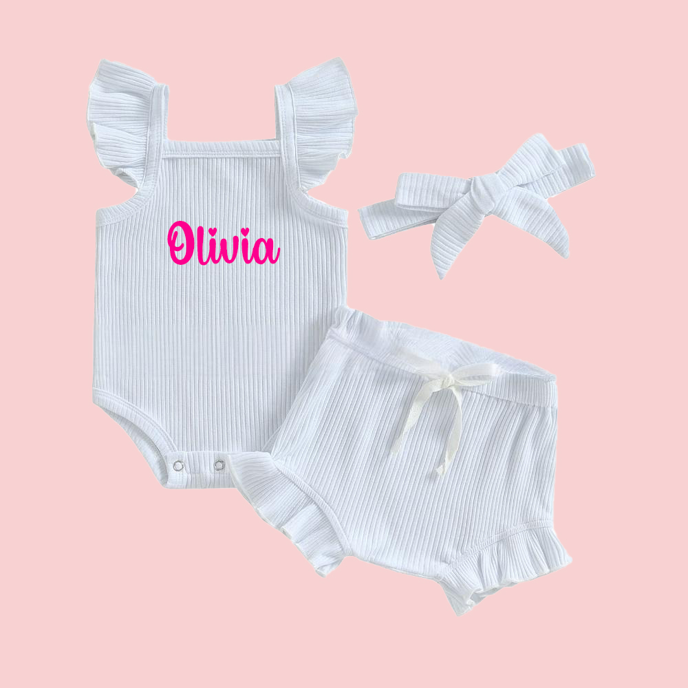Personalized  3PCS Baby Girl Causal Ribbed Bodysuit Set| BBCloth91
