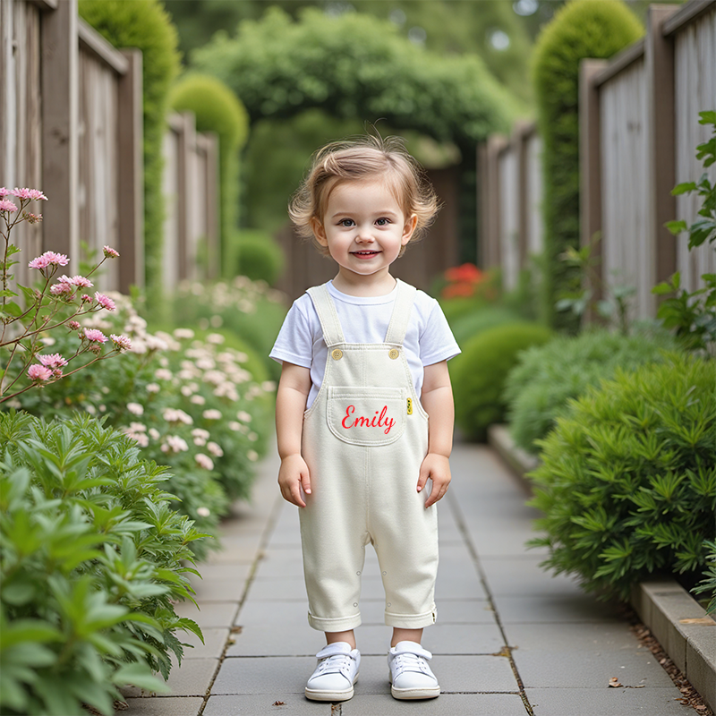 Personalized Kids White & Blue Denim Cozy Overalls| Pants18