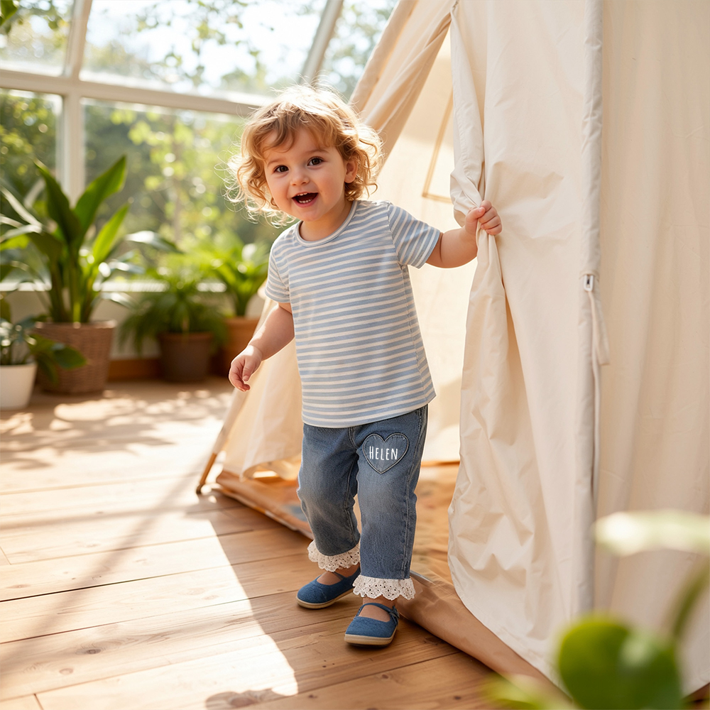 Personalized Girl Denim Jeans with Lace and Heart| Pants24