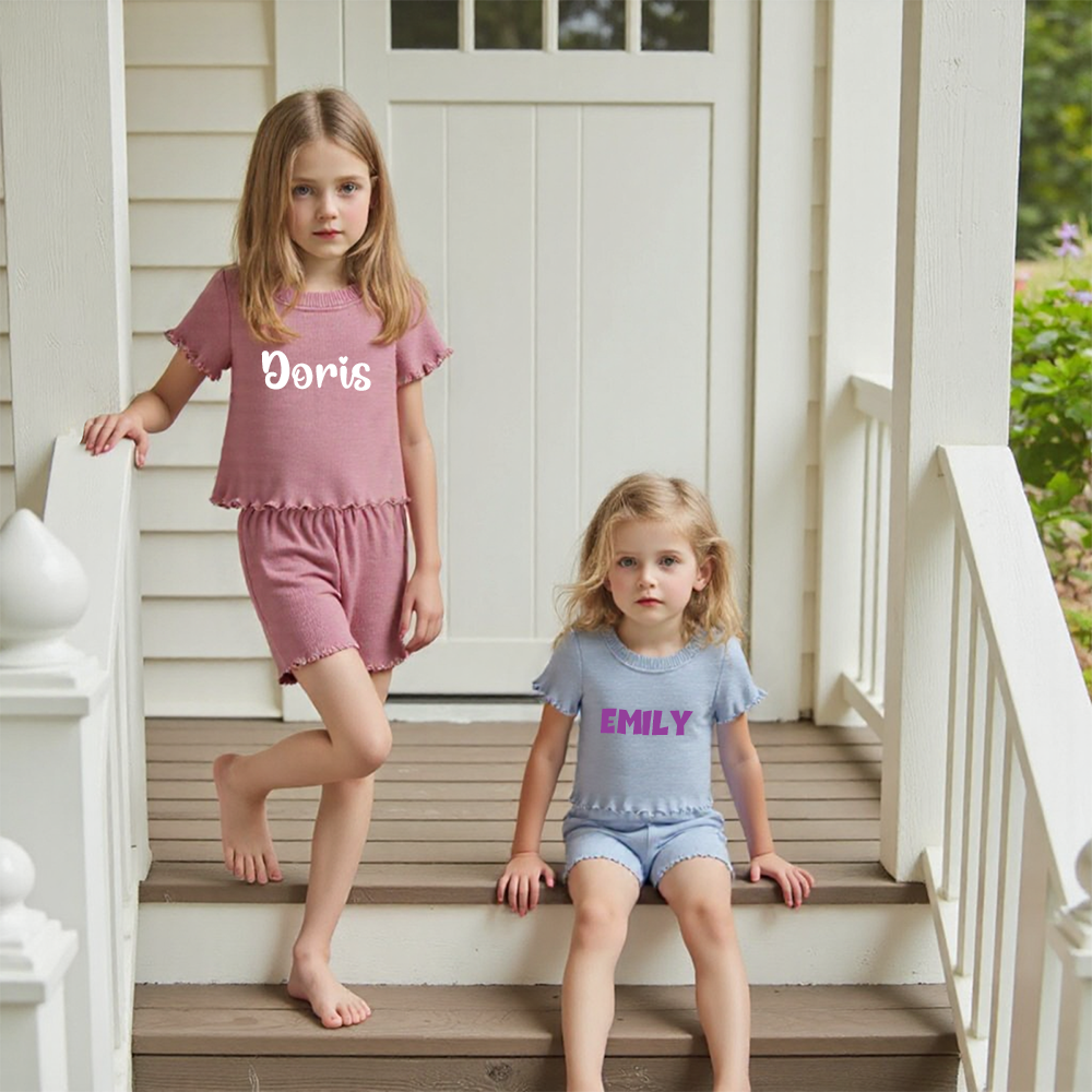 Personalized Girl Summer Ribbed T-Shirt and Shorts Set| Cloth230