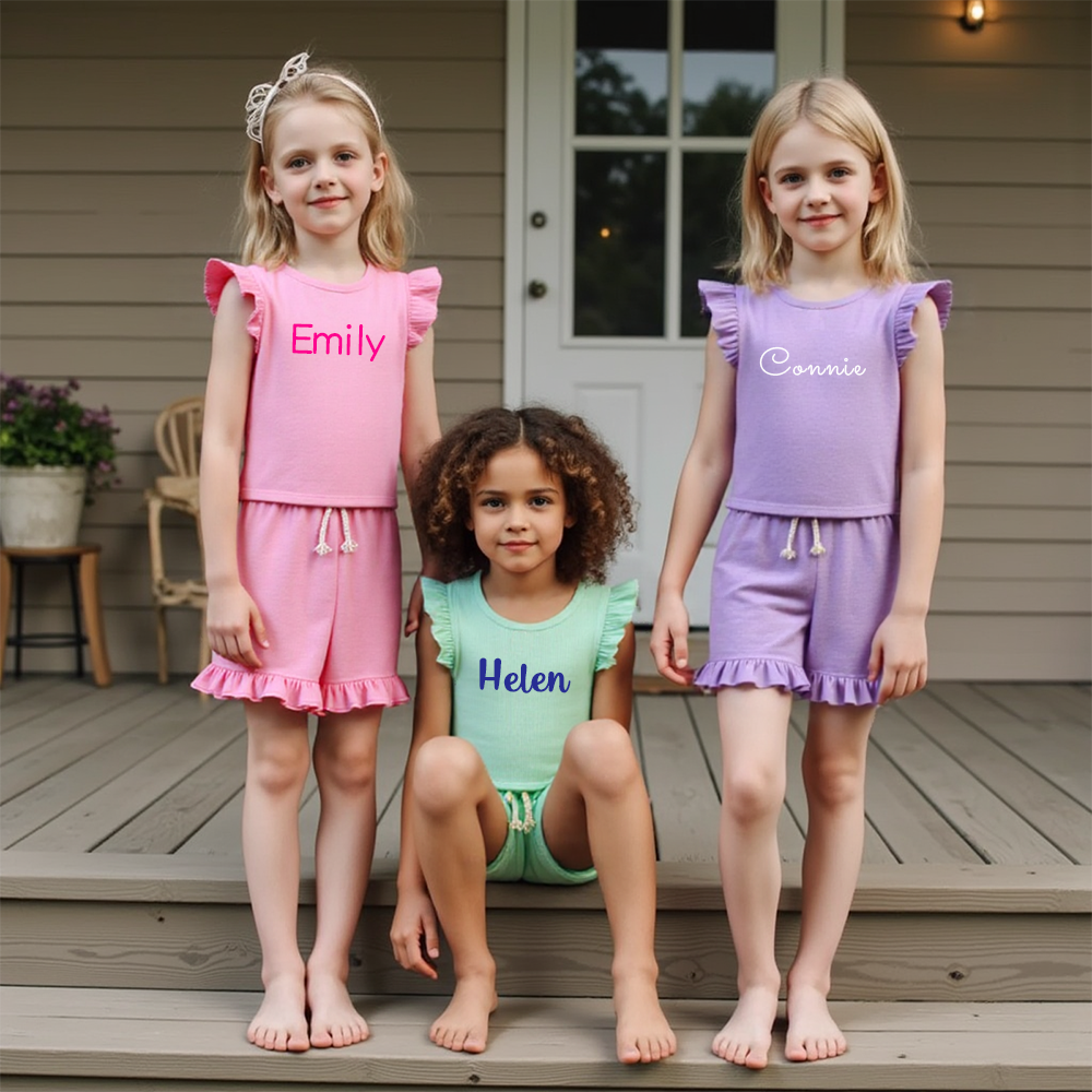 Personalized Girl Summer Ruffle T-Shirt and Shorts Set| Cloth231
